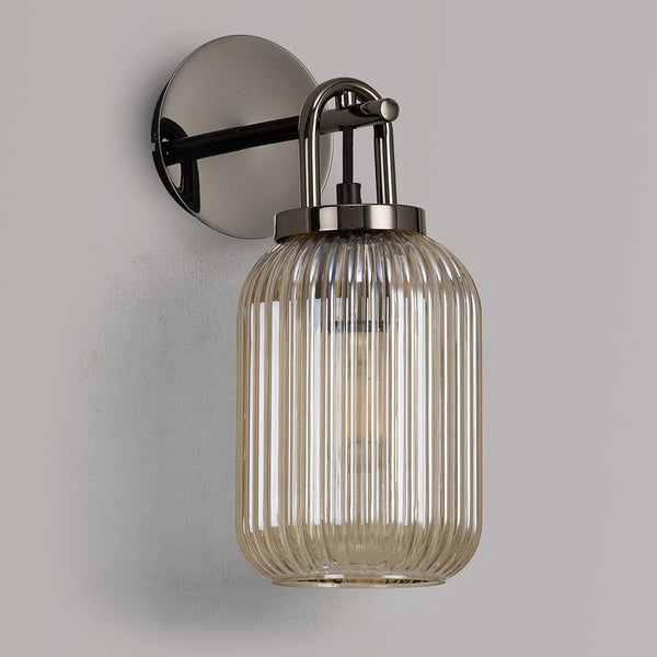 Atherington Wall Light in Black Chrome with Champagne Ribbed Glass Shade