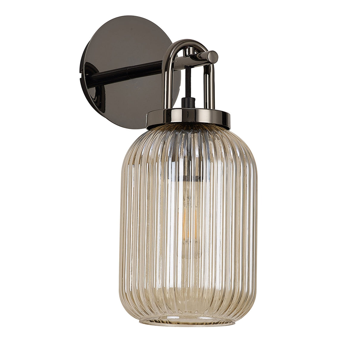 Atherington Wall Light in Black Chrome with Champagne Ribbed Glass Shade