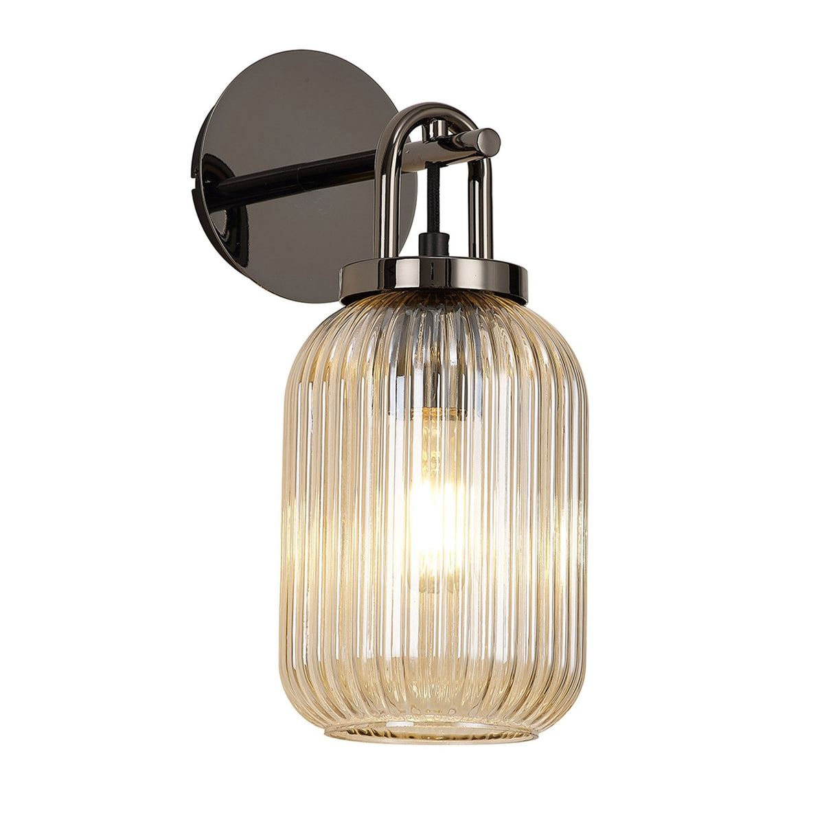 Atherington Wall Light in Black Chrome with Champagne Ribbed Glass Shade