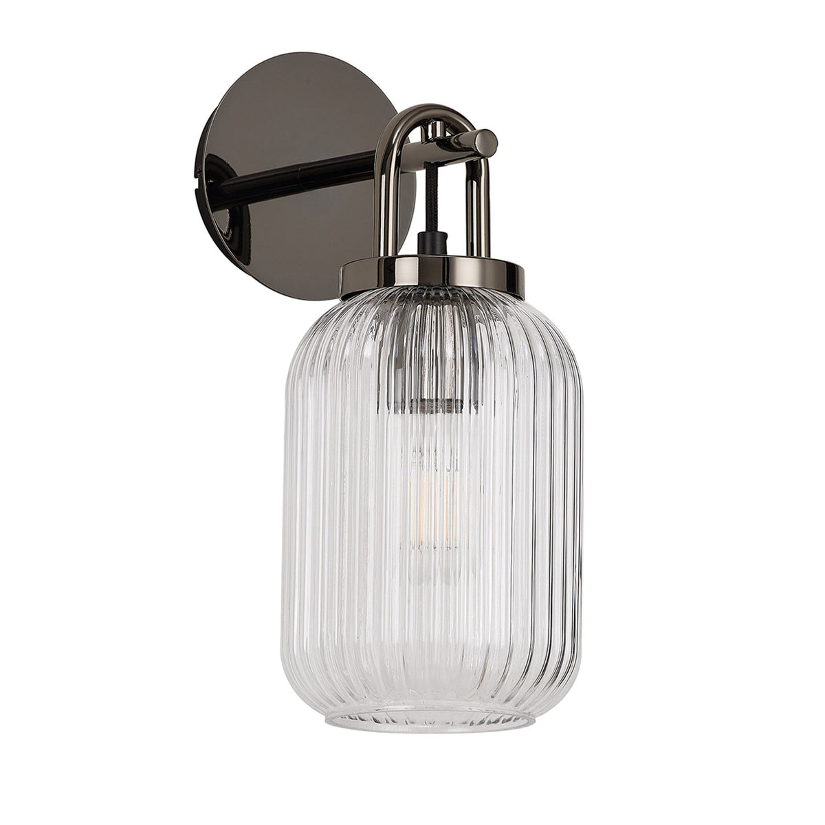 Atherington Wall Light in Black Chrome with Clear Ribbed Glass Shade