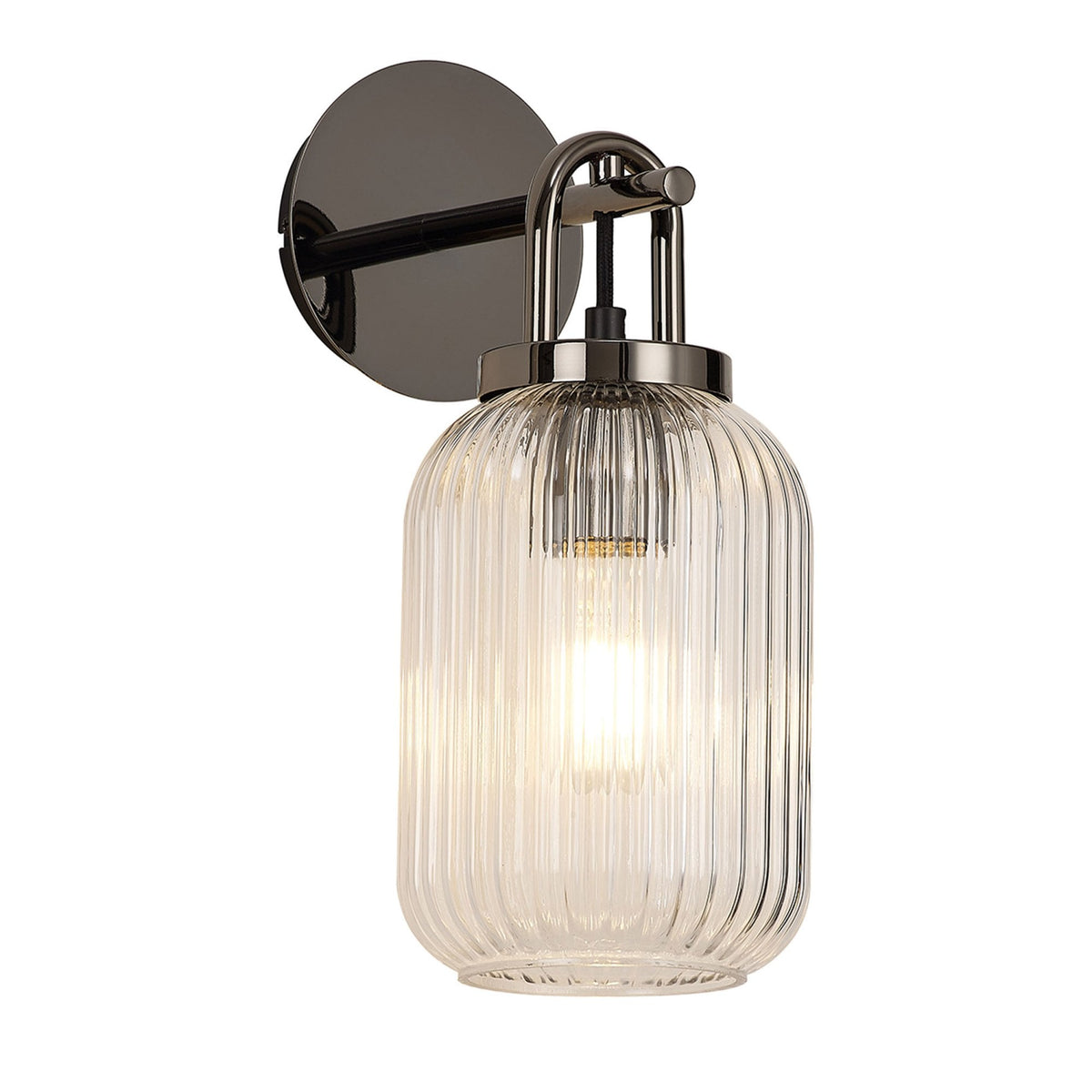 Atherington Wall Light in Black Chrome with Clear Ribbed Glass Shade