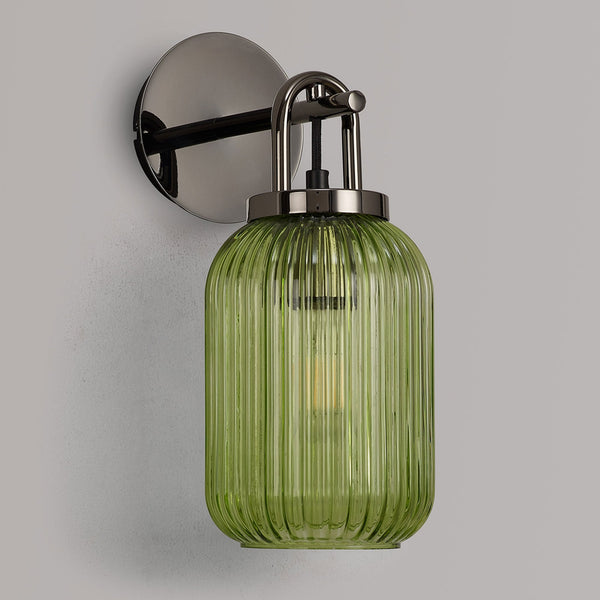 Atherington Wall Light in Black Chrome with Green Ribbed Glass Shade