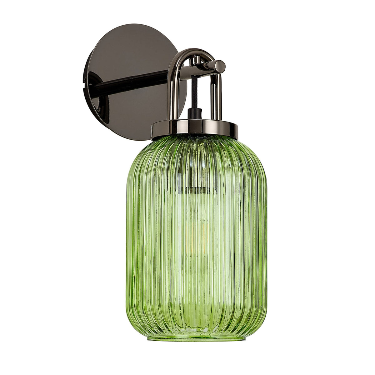 Atherington Wall Light in Black Chrome with Green Ribbed Glass Shade