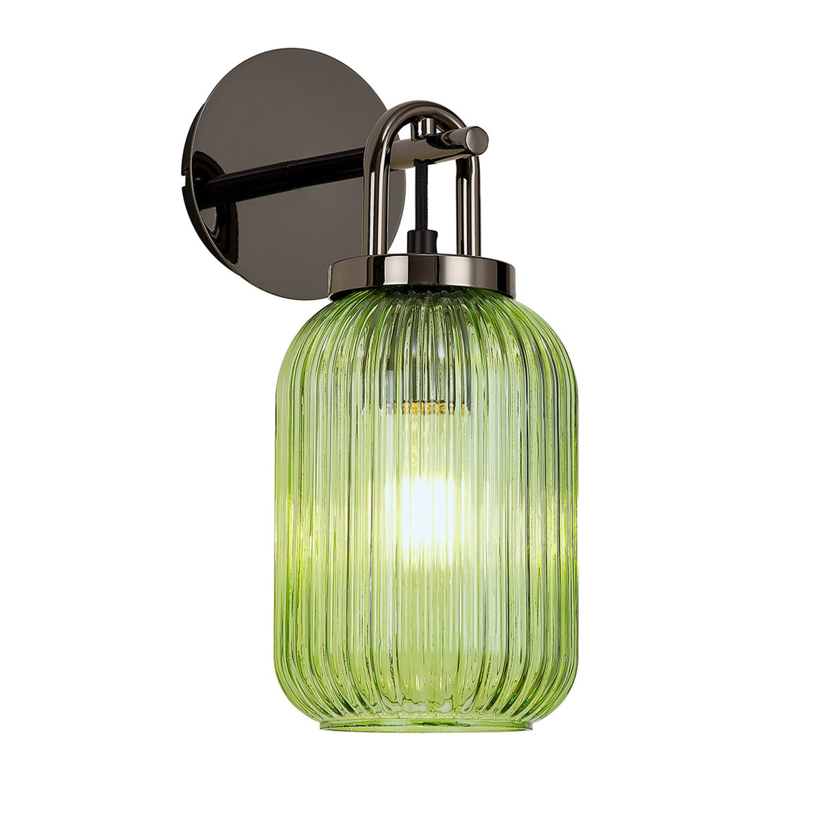 Atherington Wall Light in Black Chrome with Green Ribbed Glass Shade