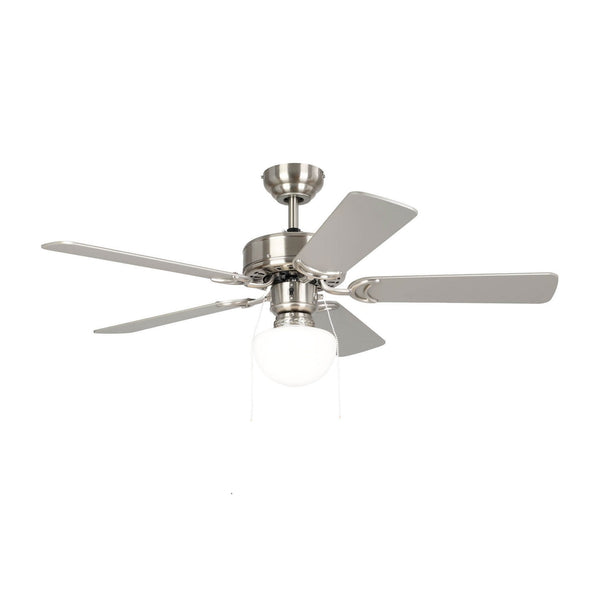 Cadiz Ceiling Fan & Light in Satin Nickel with Reversible MDF Silver-Coloured or Oak-Coloured Blades