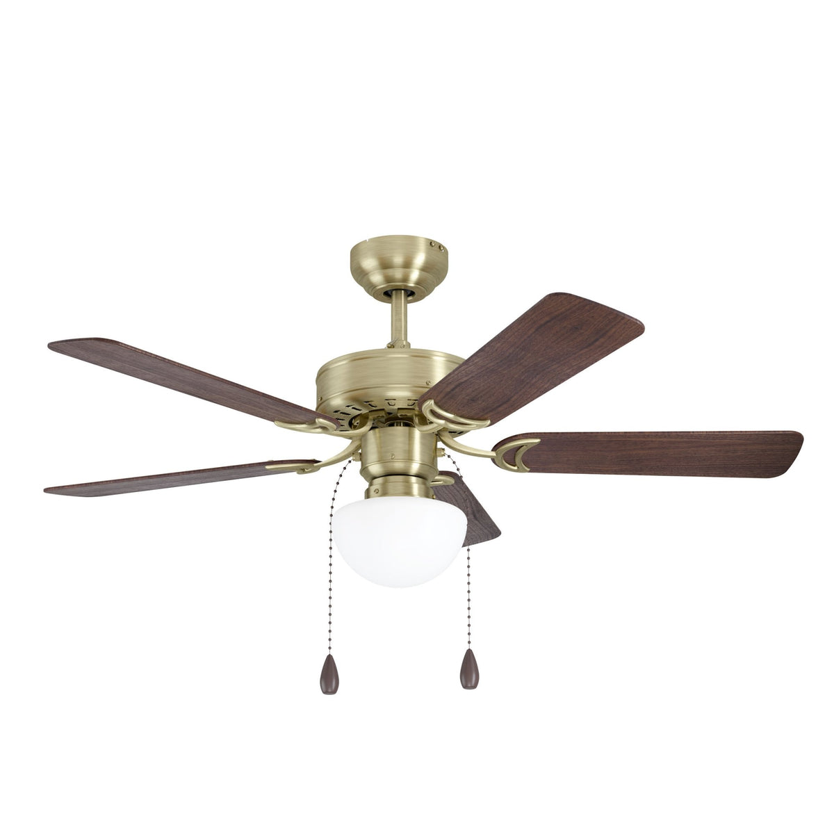 Cadiz Ceiling Fan & Light in Aged Brass with Reversible MDF Walnut-Coloured or Oak-Coloured Blades