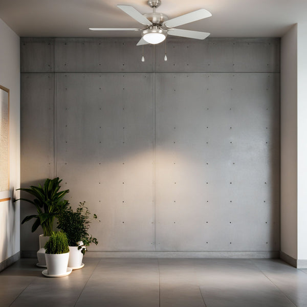 Las Palmas Ceiling Fan & Light in White with Reversible Laminate Wood White or Oak-Coloured Blades