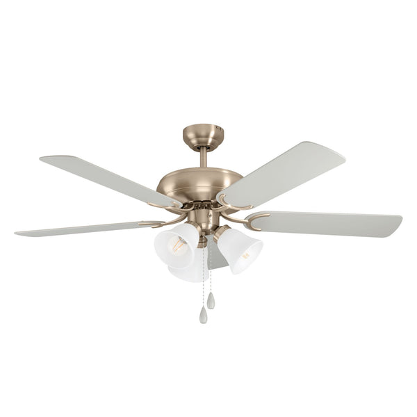 Las Palmas Ceiling Fan & Light in Satin Nickel with Reversible Laminate Wood White or Oak-Coloured Blades
