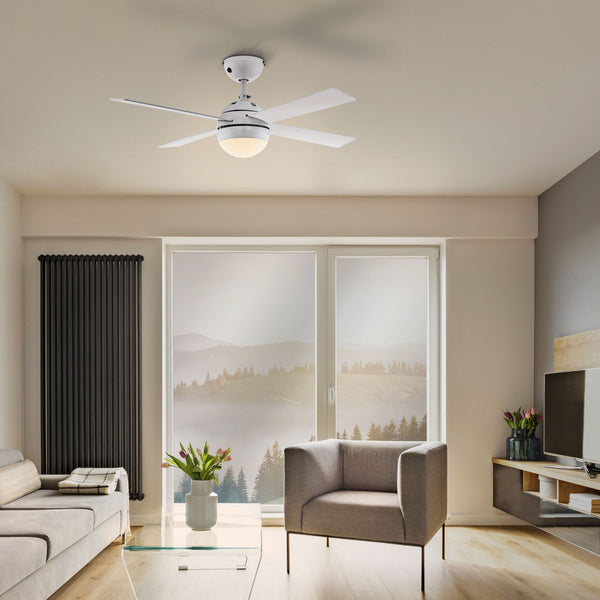 Tarsdorf Ceiling Fan with Remote Control & Light in White with Reversible White or Wooden Coloured Blades