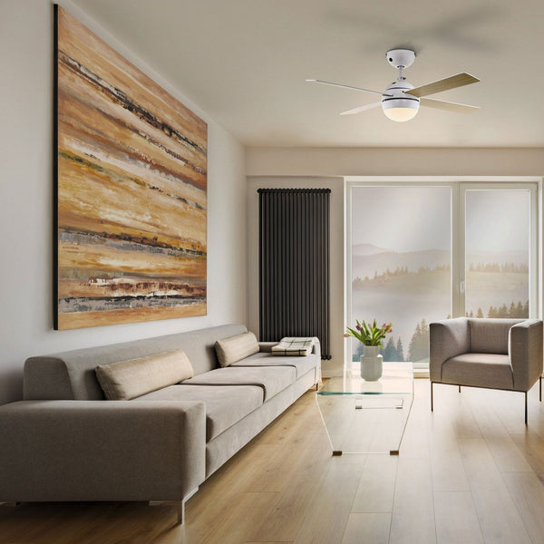 Tarsdorf Ceiling Fan with Remote Control & Light in White with Reversible White or Wooden Coloured Blades