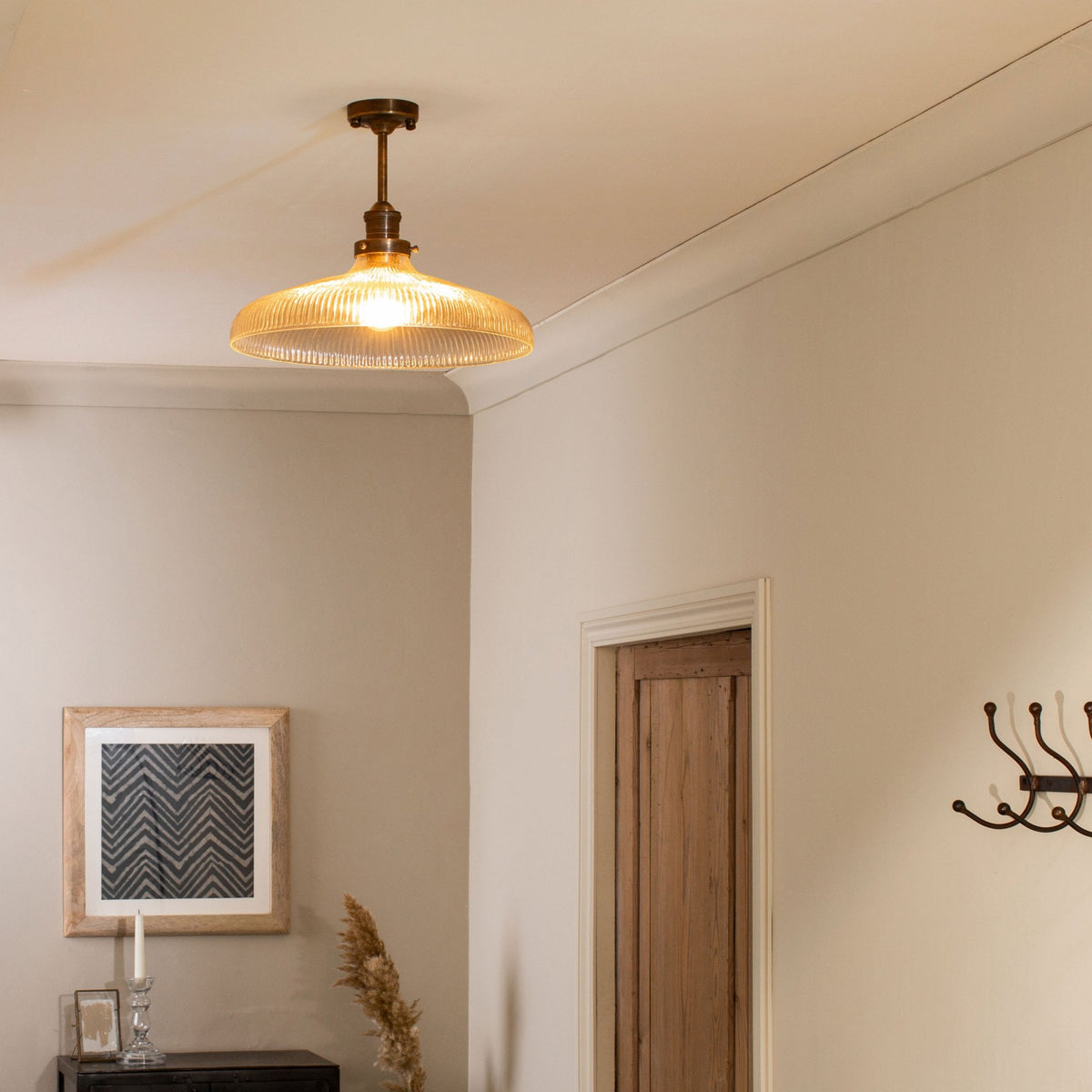 Zowie Large Recycled Glass Ceiling Light in Antique Brass