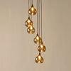 Ziva Statement Six Drop Recycled Glass Cluster Pendant in Aged Brass with Light Smoke Brown Glass Shades