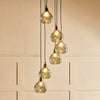 Ziva Statement Six Drop Recycled Glass Cluster Pendant in Aged Brass with Light Smoke Green Glass Shades