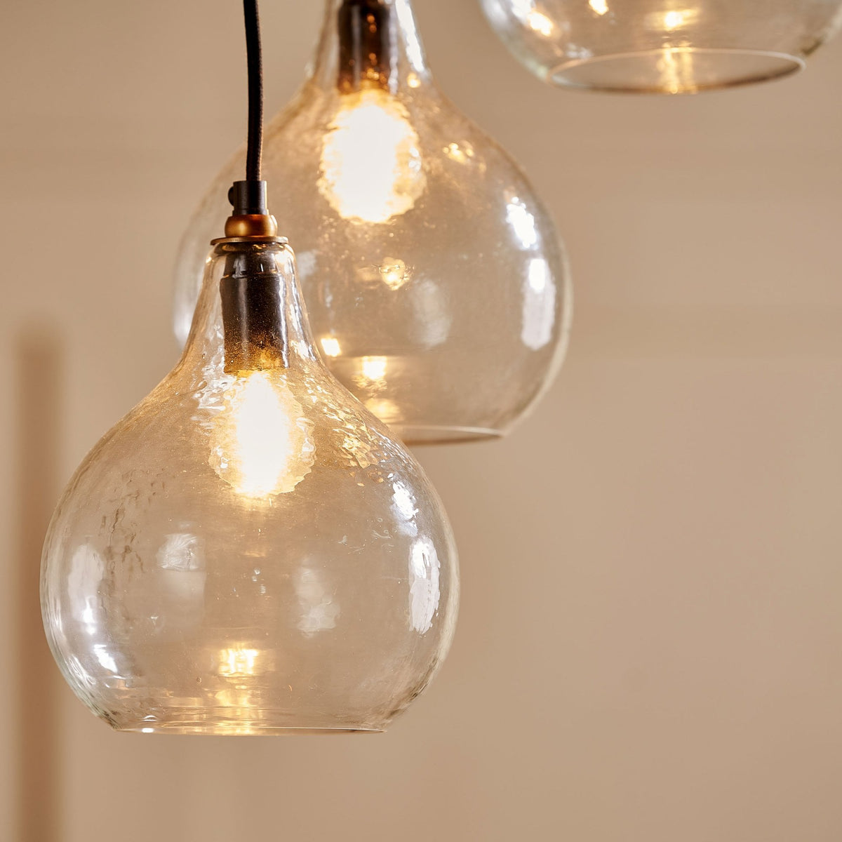 Ziva Statement Six Drop Recycled Glass Cluster Pendant in Aged Brass with Clear Glass Shades