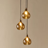 Ziva Statement Three Drop Recycled Glass Cluster Pendant in Aged Brass with Light Smoke Brown Glass Shades