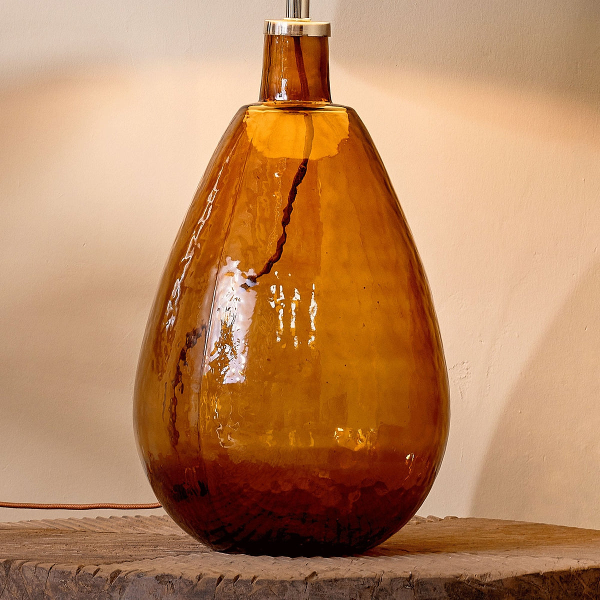 Baba Large Tall Hammered Glass Table Lamp Base In Burnt Amber
