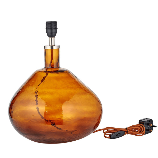 Baba Large Wide Hammered Glass Table Lamp Base In Burnt Amber