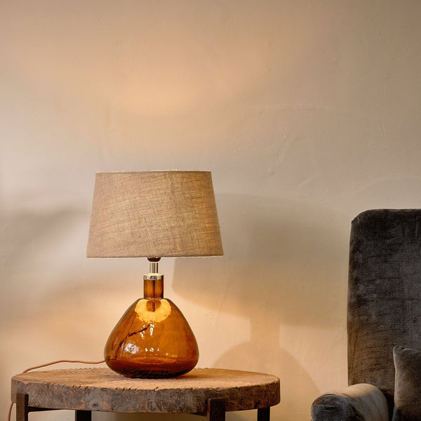 Baba Small Wide Hammered Glass Table Lamp Base In Burnt Amber