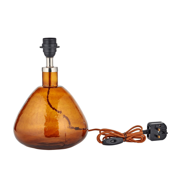 Baba Small Wide Hammered Glass Table Lamp Base In Burnt Amber