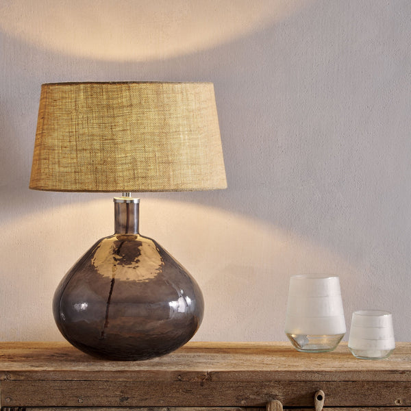 Baba Large Wide Hammered Glass Table Lamp Base In Smoked Finish