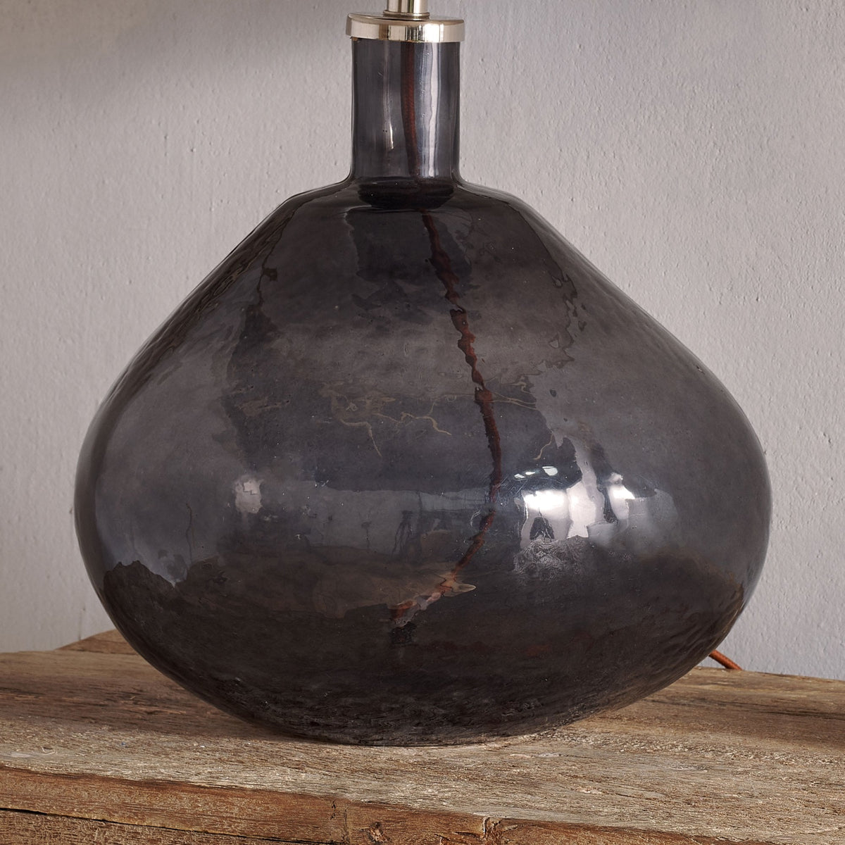 Baba Large Wide Hammered Glass Table Lamp Base In Smoked Finish