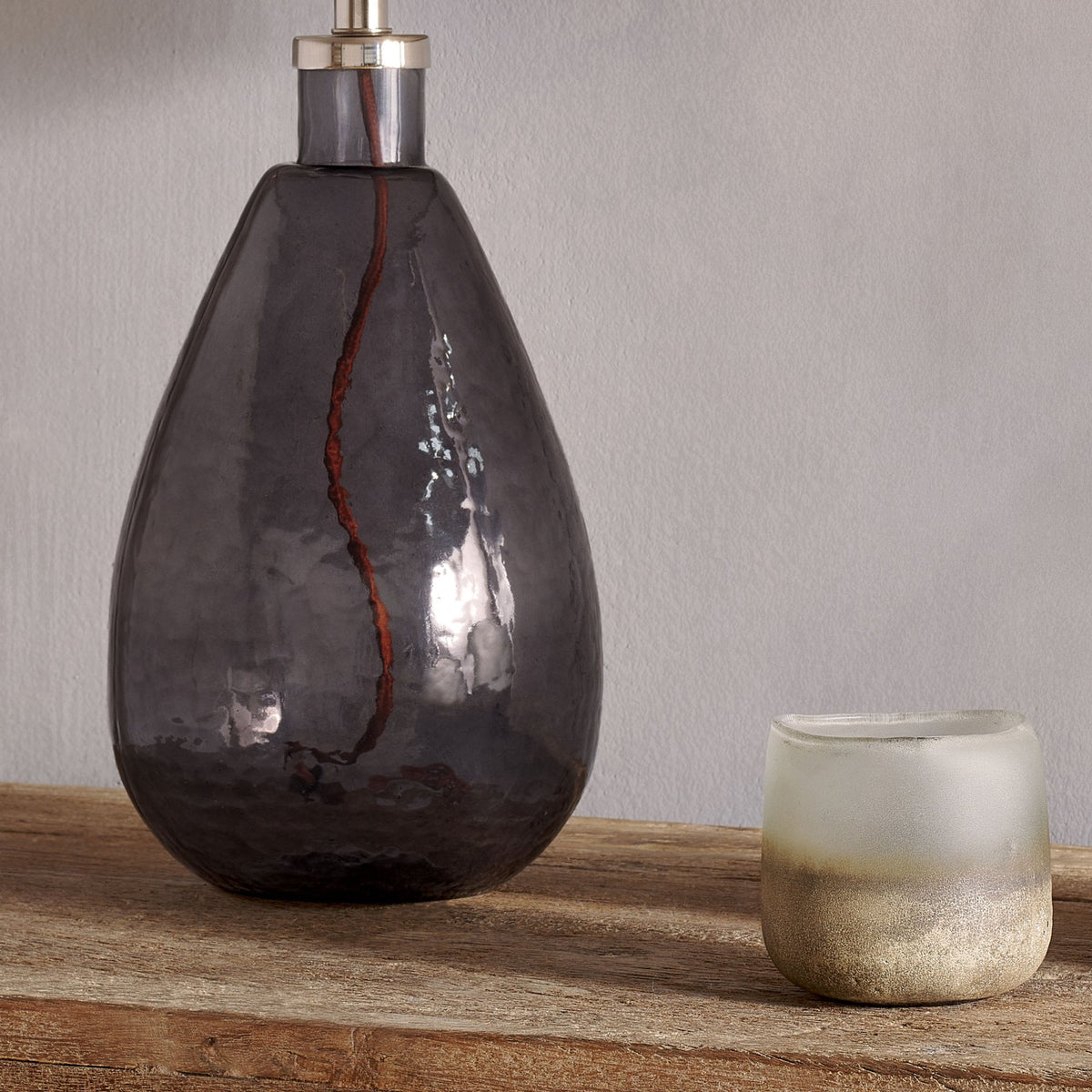 Baba Small Tall Hammered Glass Table Lamp Base In Smoked Finish