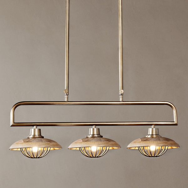 Chakai Linear Pendant in Antique Brass with Mango Wood Shades