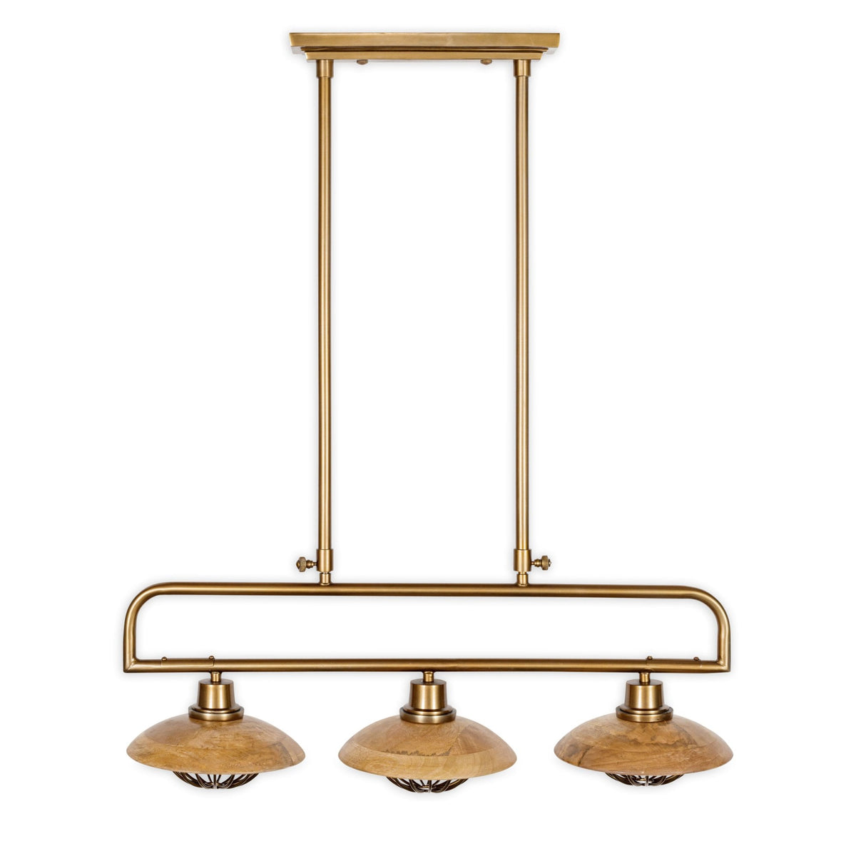 Chakai Linear Pendant in Antique Brass with Mango Wood Shades