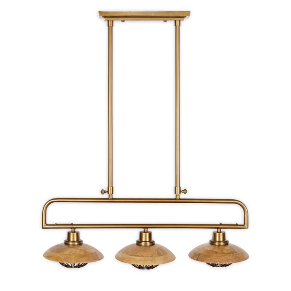 Chakai Linear Pendant in Antique Brass with Mango Wood Shades