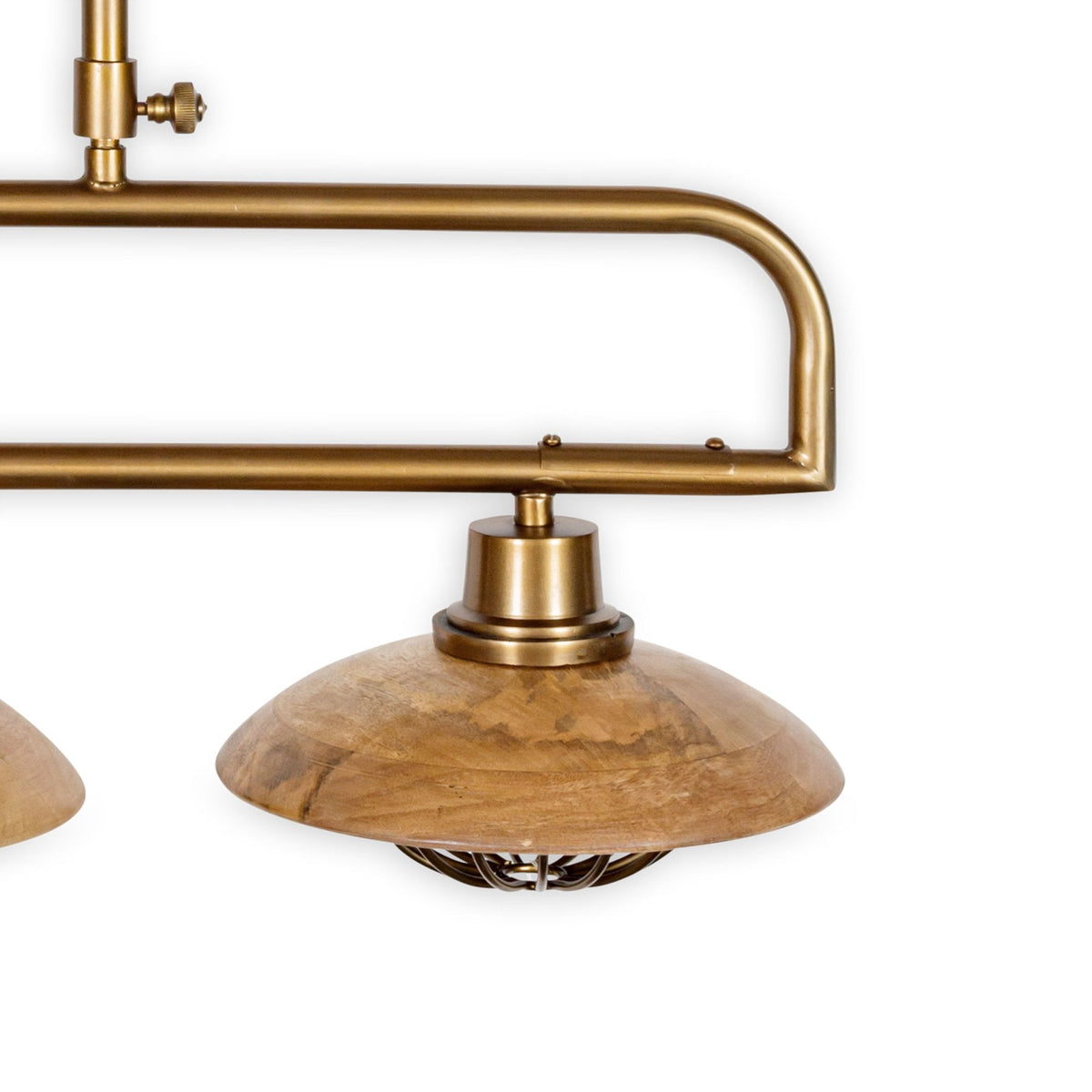 Chakai Linear Pendant in Antique Brass with Mango Wood Shades