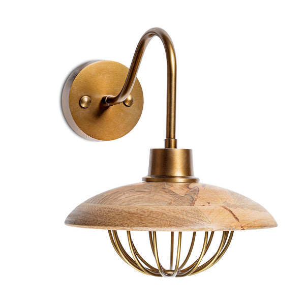 Chakai Wall Light in Antique Brass with Mango Wood Shades