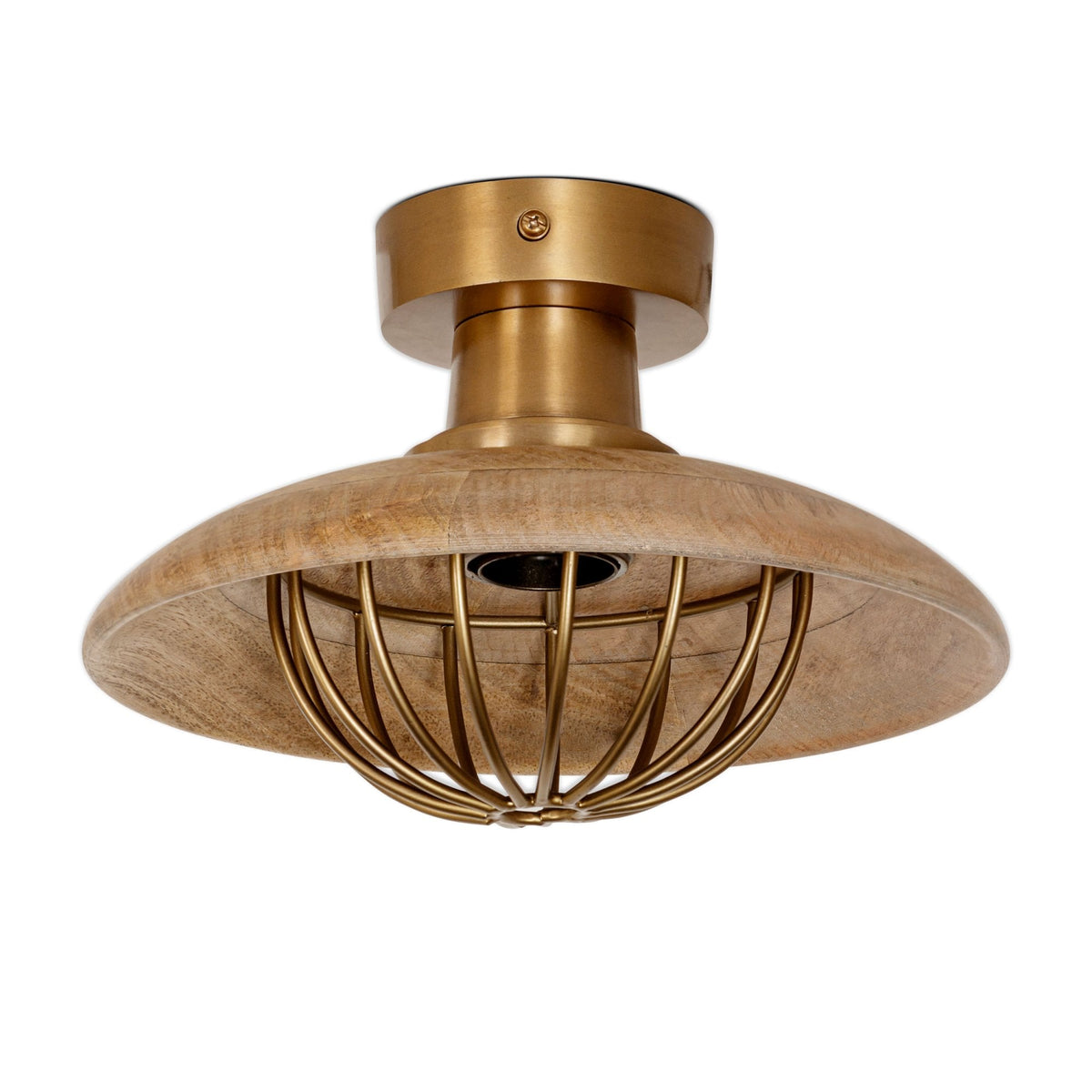 Chakai Semi Flush Ceiling Light in Antique Brass with Mango Wood Shades
