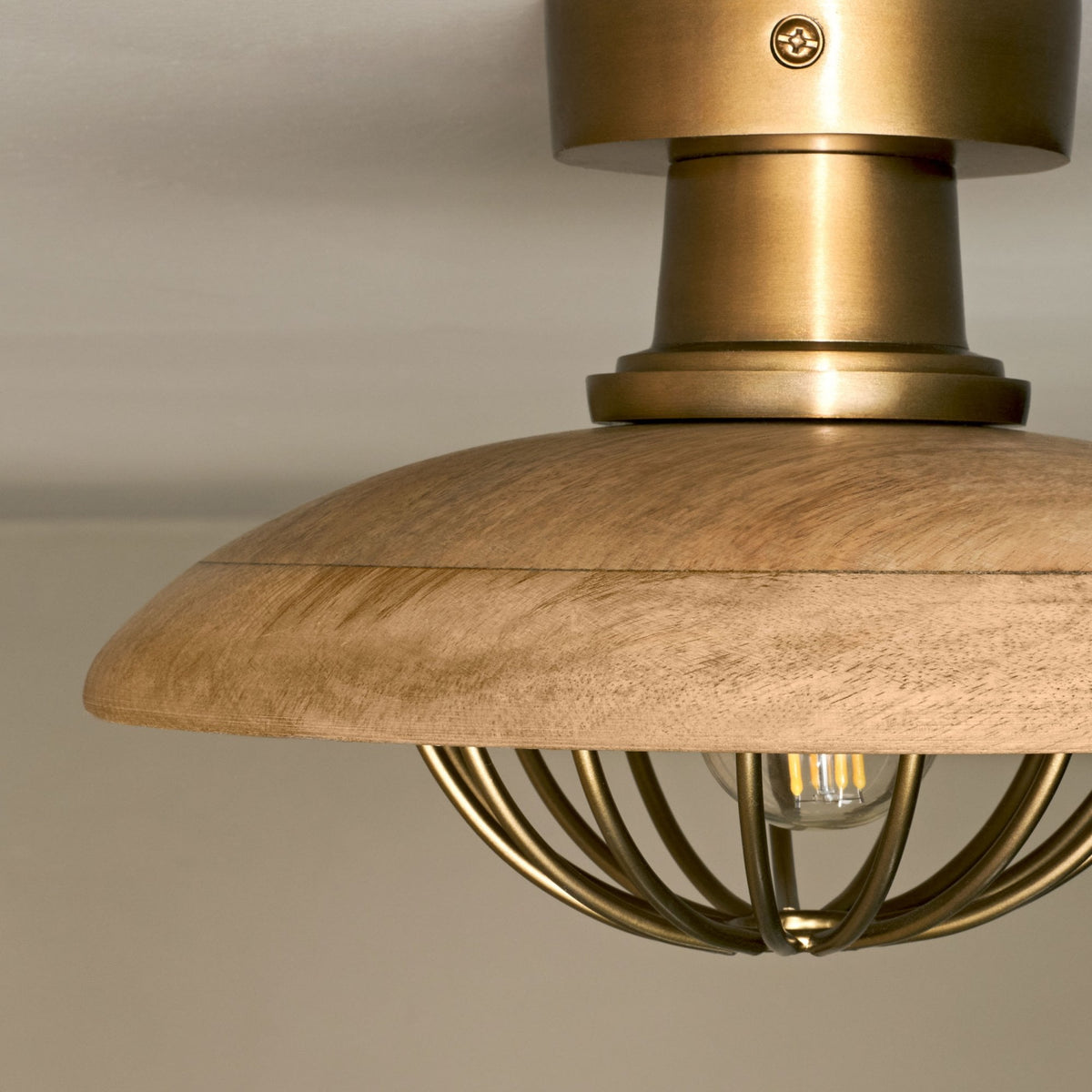 Chakai Semi Flush Ceiling Light in Antique Brass with Mango Wood Shades