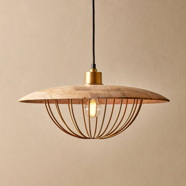 Chakai Large Pendant in Antique Brass with Mango Wood Shade