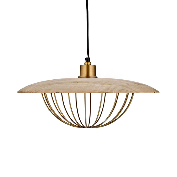 Chakai Large Pendant in Antique Brass with Mango Wood Shade