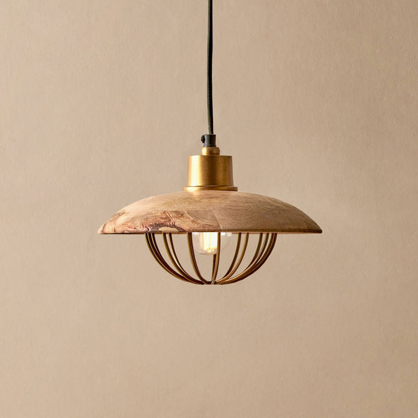 Chakai Small Pendant in Antique Brass with Mango Wood Shade