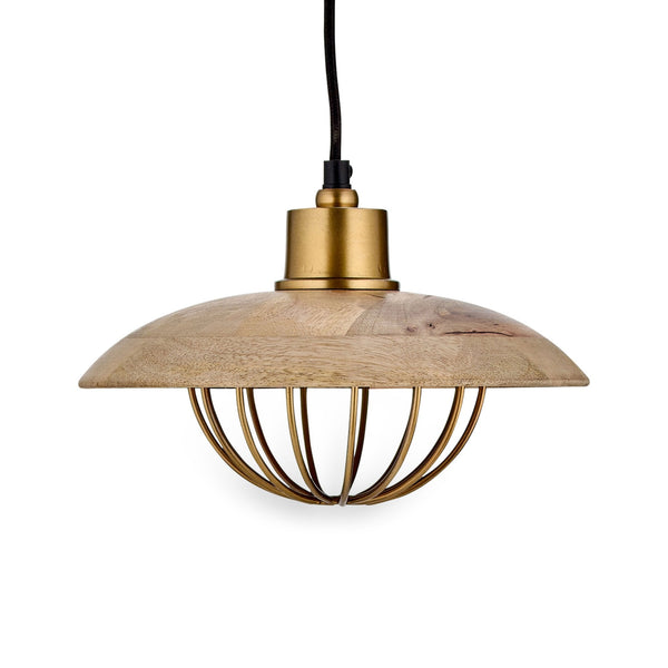 Chakai Small Pendant in Antique Brass with Mango Wood Shade
