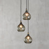 Ziva Statement Three Drop Recycled Glass Cluster Pendant in Aged Brass with Smoke Green Glass Shades