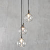 Ziva Statement Three Drop Recycled Glass Cluster Pendant in Aged Brass with Clear Glass Shades