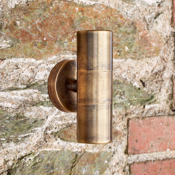 Vitla IP44 Outdoor Up and Down Wall Lamp in Antique Brass