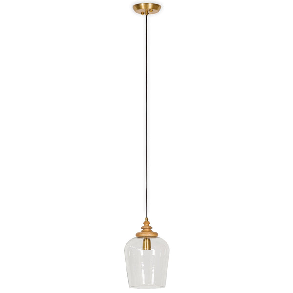 Varuna Single Drop Pendant in Natural Mango Wood with Clear Glass Shade