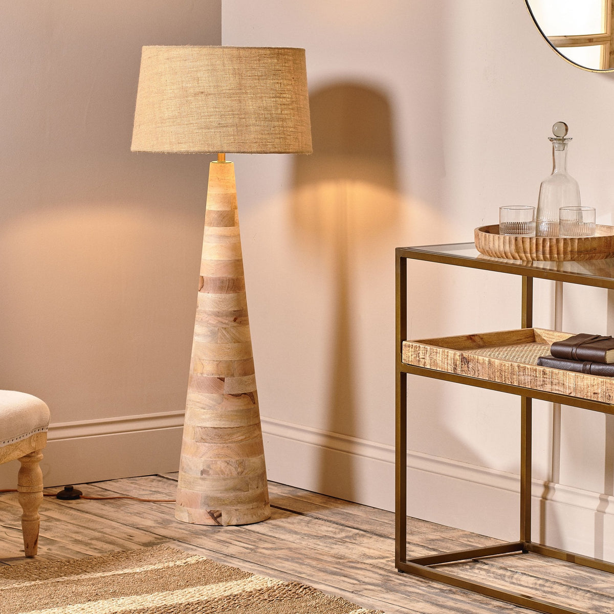 Chameli Tapered Mango Wood Floor Lamp Base