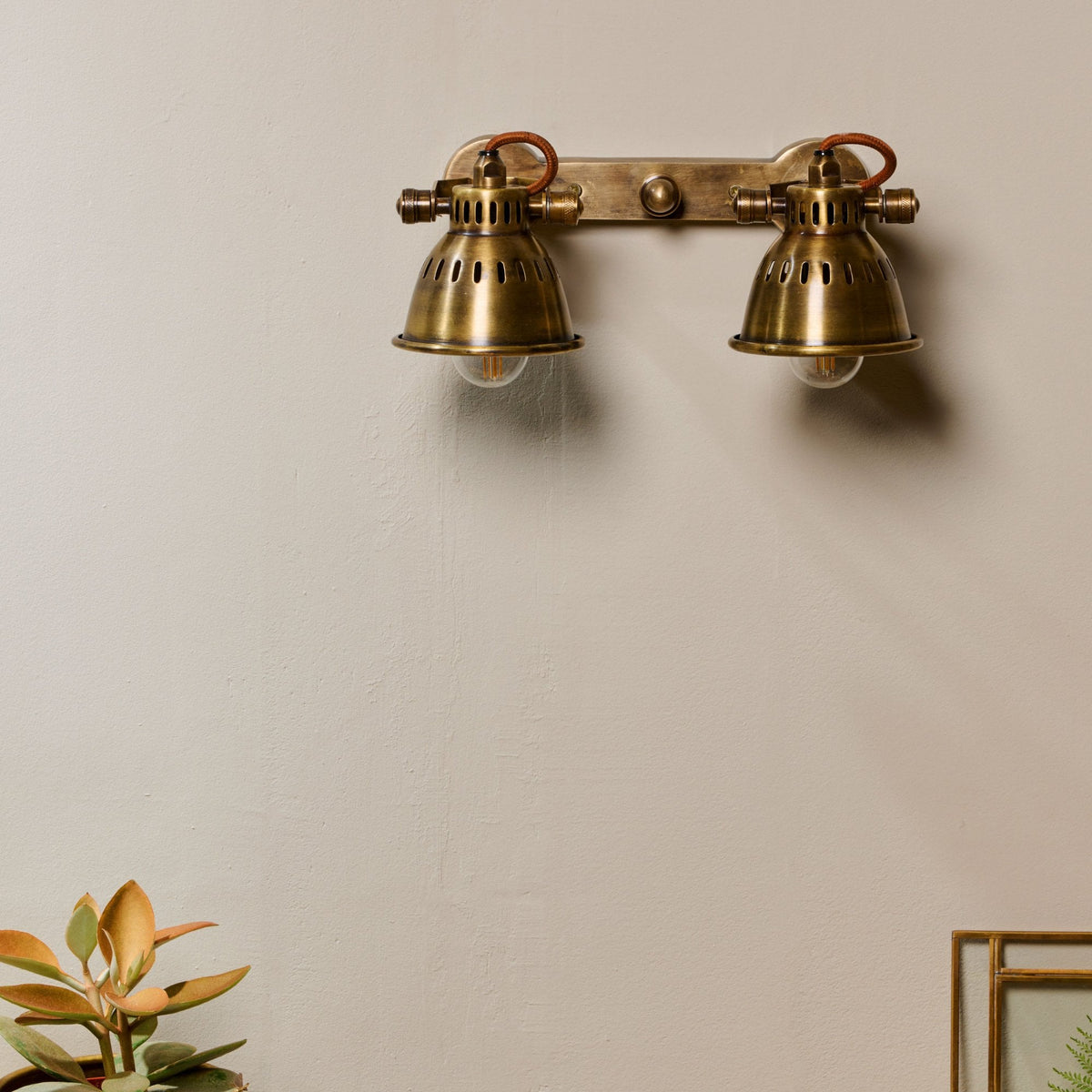 Tubu Double Brass Spot Light for Wall or Ceiling Mounting in Antique Brass
