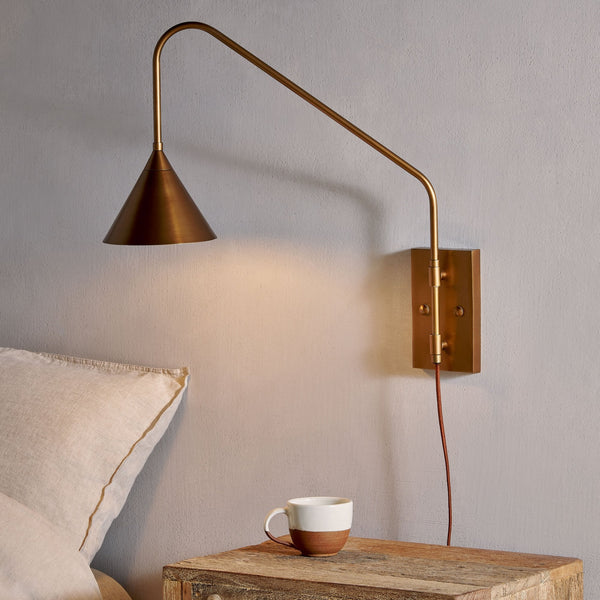 Thottam Plug In Swing Arm Wall Light in Antique Brass