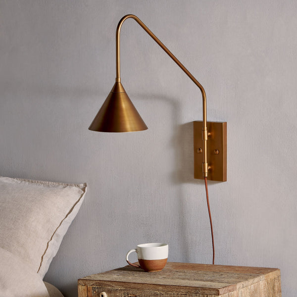Thottam Plug In Swing Arm Wall Light in Antique Brass