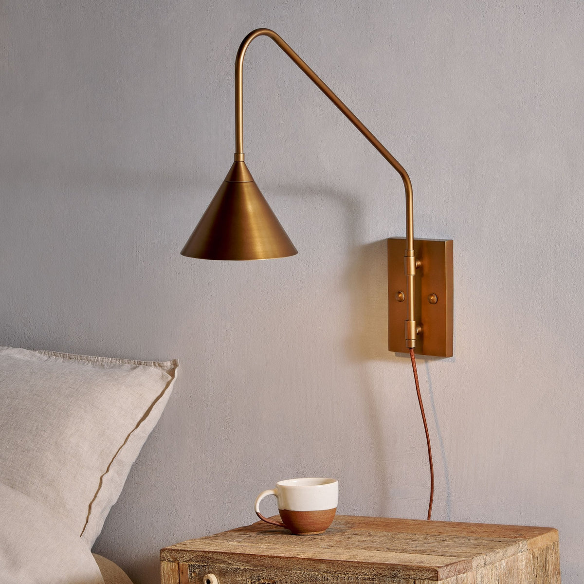 Thottam Plug In Swing Arm Wall Light in Antique Brass