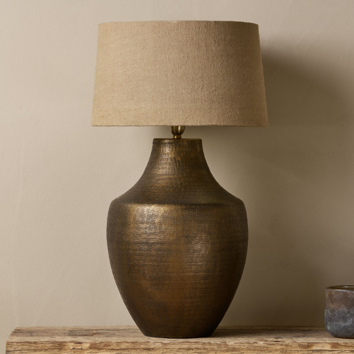 Tanda Extra Large Etched Statement Table Lamp in Antique Brass