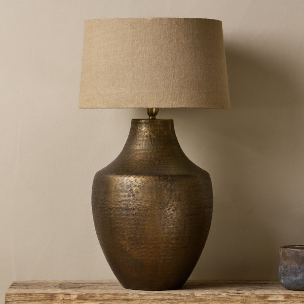 Tanda Extra Large Etched Statement Table Lamp in Antique Brass