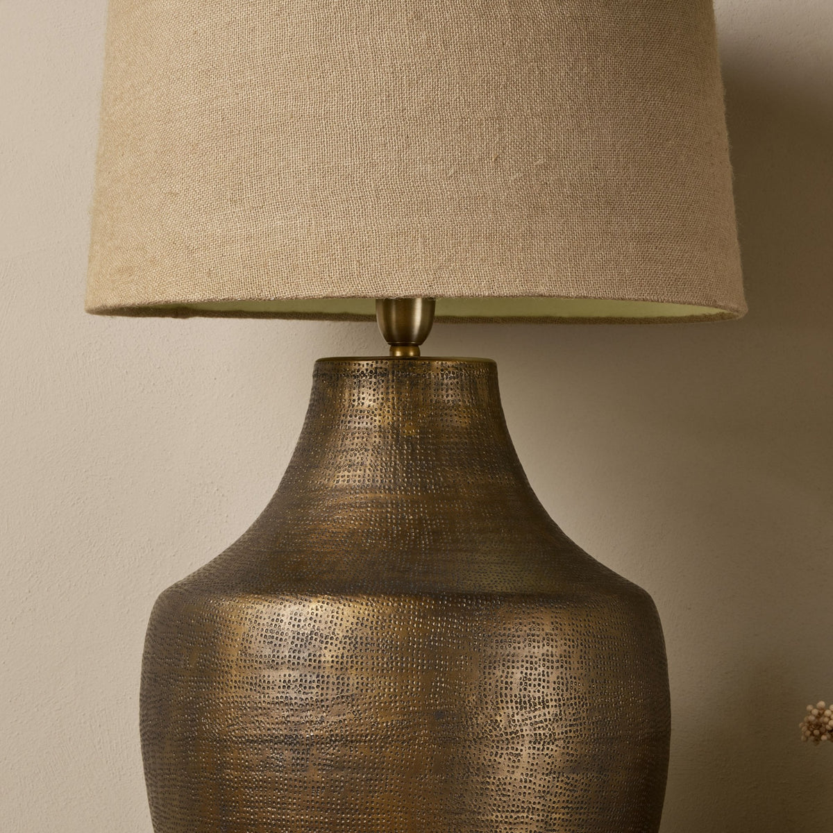 Tanda Extra Large Etched Statement Table Lamp in Antique Brass