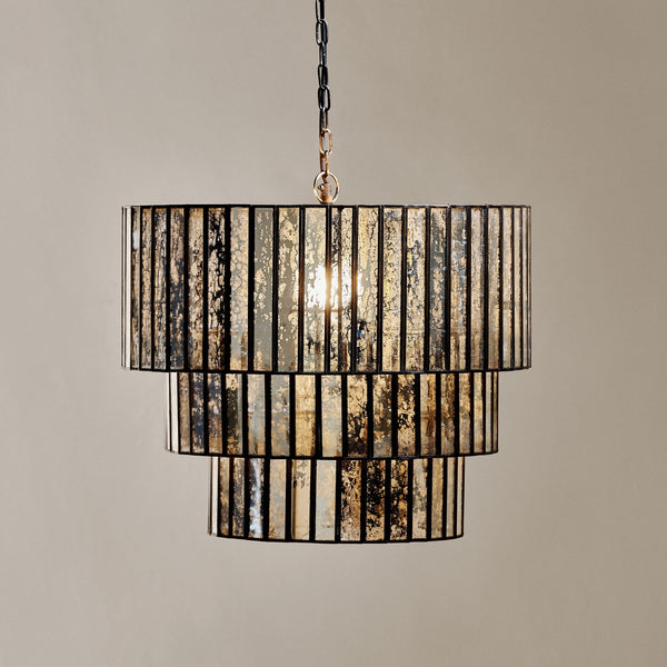 Shanaya Antique Bronze Mercury Mottled Glass Chandelier